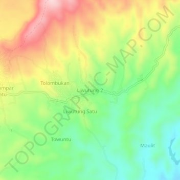 Carte topographique Liwutung 2, altitude, relief