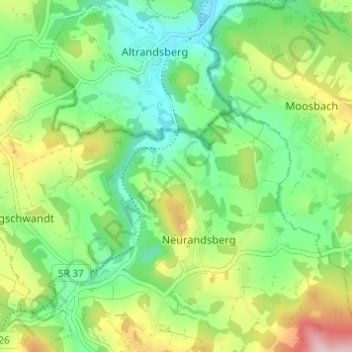 Carte topographique Kellburg, altitude, relief