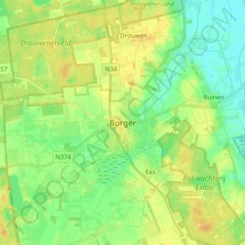 Carte topographique Borger, altitude, relief