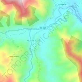 Carte topographique Yabachea, altitude, relief