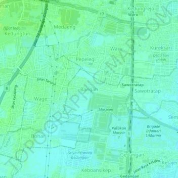 Carte topographique Bangah, altitude, relief