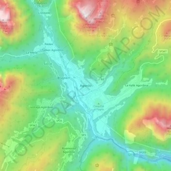Carte topographique Agordo - Agort, altitude, relief