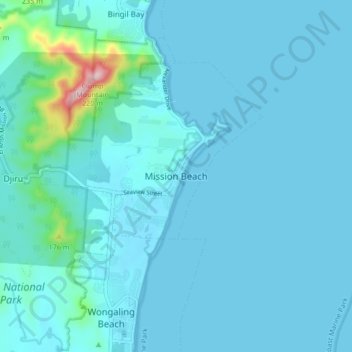 Carte topographique Mission Beach, altitude, relief