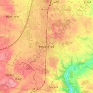 Carte topographique Hedensted, altitude, relief