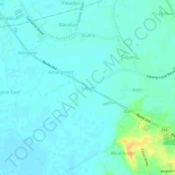 Carte topographique Ligue, altitude, relief