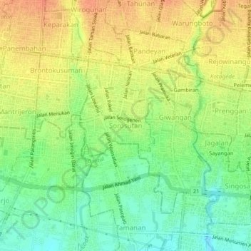 Carte topographique Sorosutan, altitude, relief