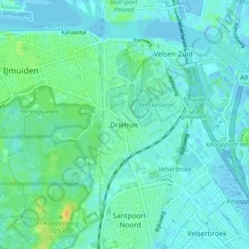 Carte topographique Driehuis, altitude, relief