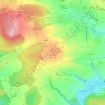 Carte topographique Hengen, altitude, relief