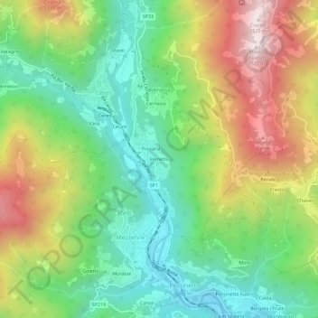 Carte topographique Vernetto, altitude, relief
