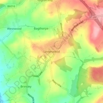 Carte topographique Underwood, altitude, relief