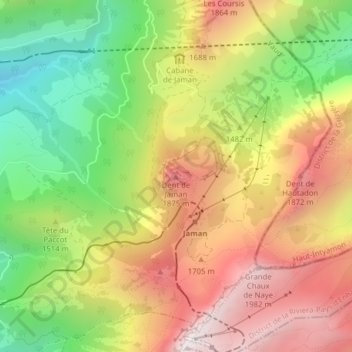 Carte topographique Dent de Jaman, altitude, relief