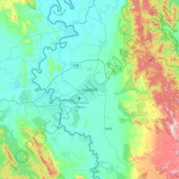 Carte topographique Mae Sot, altitude, relief