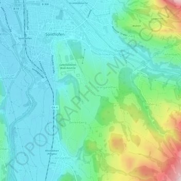 Carte topographique Hofen, altitude, relief