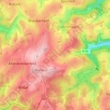 Carte topographique Ehringhausen, altitude, relief