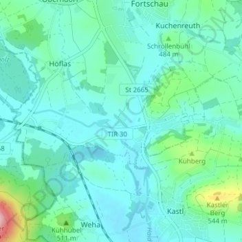 Carte topographique Kaibitz, altitude, relief