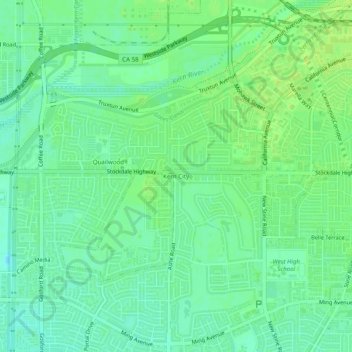 Carte topographique Kern City, altitude, relief