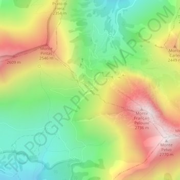 Carte topographique Colle delle Finestre, altitude, relief