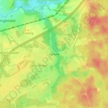 Carte topographique Oerbke, altitude, relief