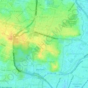 Carte topographique Dukuh Pakis, altitude, relief