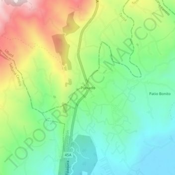 Carte topographique Poblado, altitude, relief