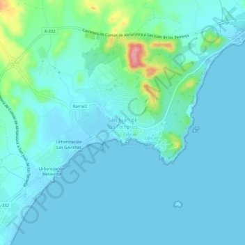 Carte topographique San Juan de los Terreros, altitude, relief