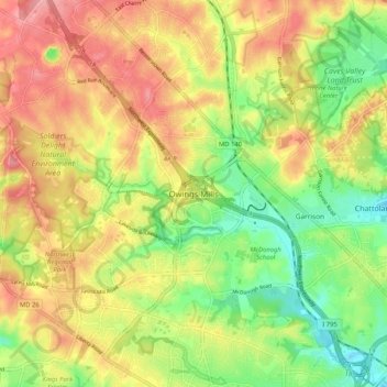 Carte topographique Owings Mills, altitude, relief