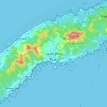 Carte topographique Coxen Hole, altitude, relief