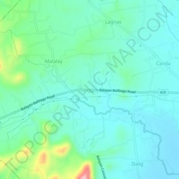 Carte topographique Tanggoy, altitude, relief
