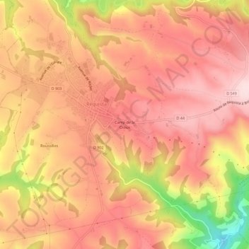 Carte topographique Camp de la Croux, altitude, relief