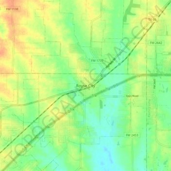 Carte topographique Royse City, altitude, relief