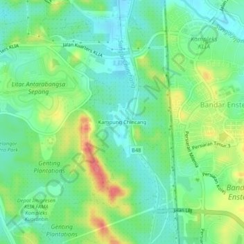 Carte topographique Kampung Chincang, altitude, relief