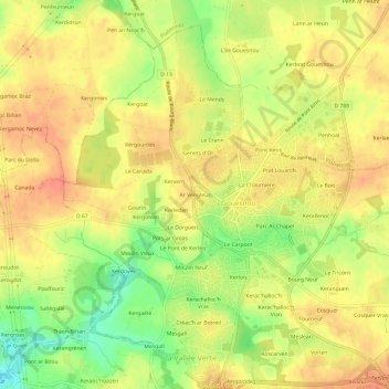 Carte topographique Ar Vengleuz, altitude, relief