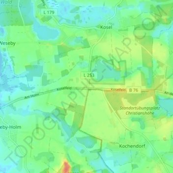 Carte topographique Koselfeld, altitude, relief