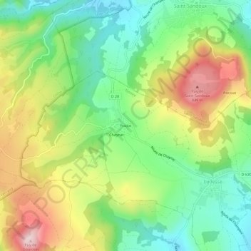 Carte topographique Pradat, altitude, relief