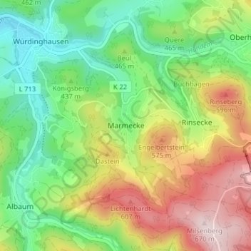 Carte topographique Marmecke, altitude, relief