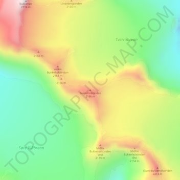 Carte topographique Bukkeholstindan, altitude, relief