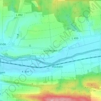 Carte topographique Listringen, altitude, relief