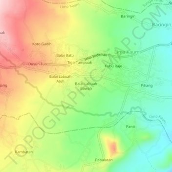 Carte topographique Balai Labuah Bawah, altitude, relief