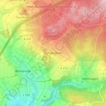 Carte topographique Sichelnstein, altitude, relief