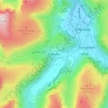 Carte topographique Seatoller, altitude, relief