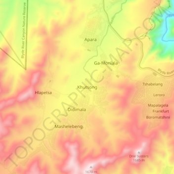 Carte topographique Khutsong, altitude, relief