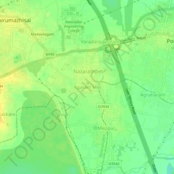 Carte topographique Agaram Mel, altitude, relief
