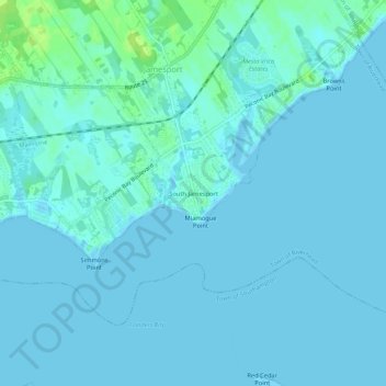 Carte topographique South Jamesport, altitude, relief
