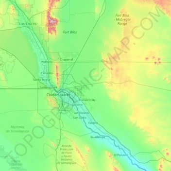Carte topographique El Paso, altitude, relief