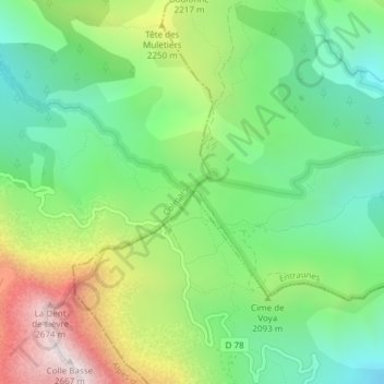 Carte topographique Col des Champs, altitude, relief