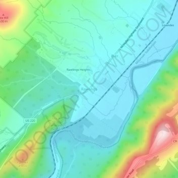 Carte topographique Rawlings, altitude, relief