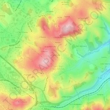 Carte topographique Le Petit Culty, altitude, relief