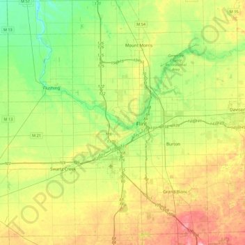 Carte topographique Flint, altitude, relief