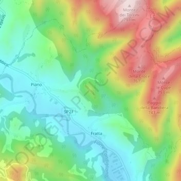 Carte topographique Castello dei Pecorari, altitude, relief