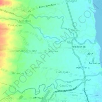 Carte topographique Tinacla-an, altitude, relief